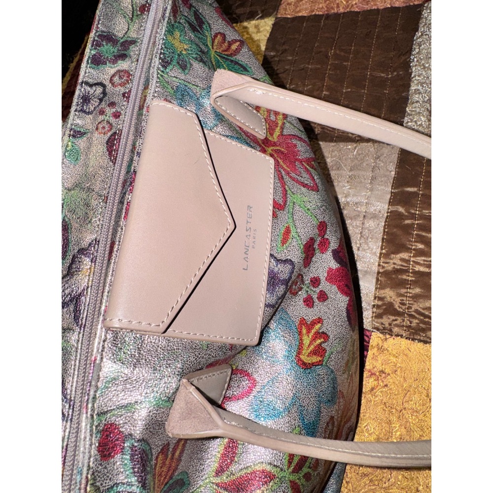 Lancaster Paris Metallic Floral Tote Bag Champagne Pink Tapestry Shoulder Bag - Picture 8 of 8